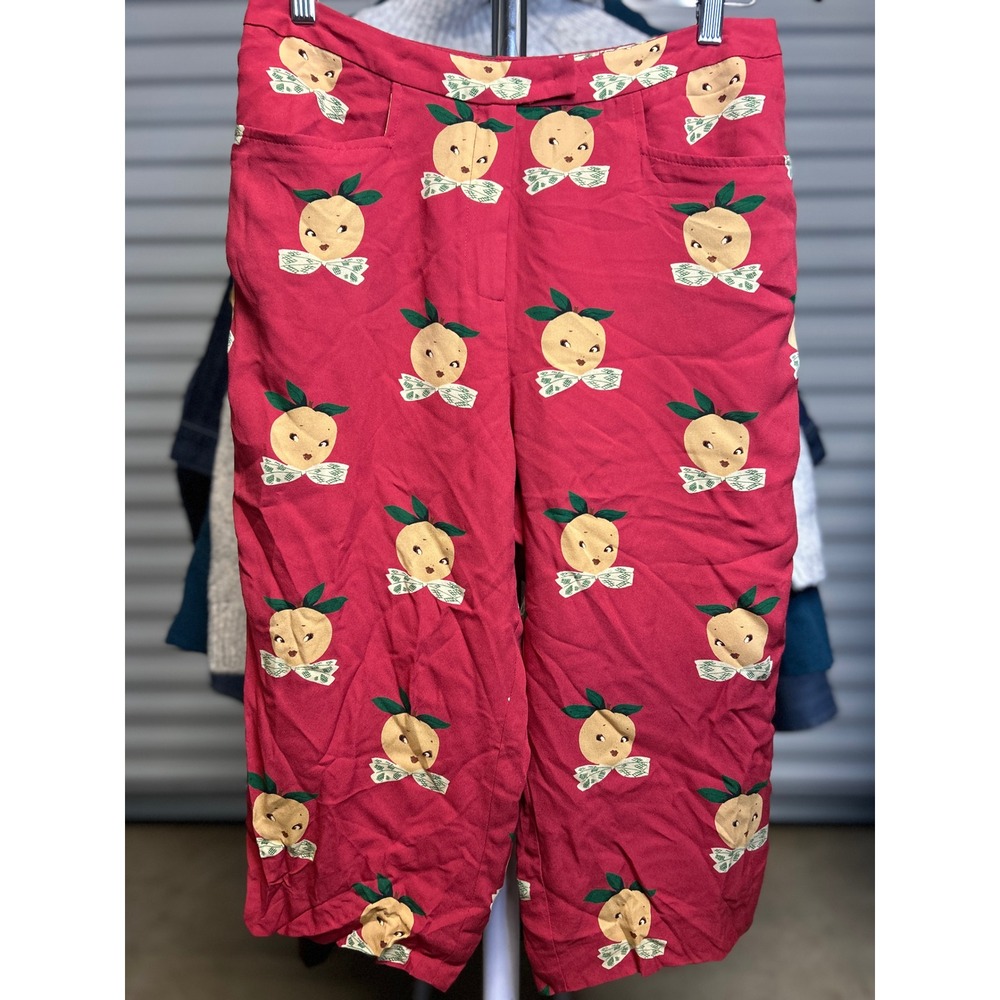 Vintage Tapp New York Pants Women 8 Red Tina Tangerine Silk Cropped Trousers
